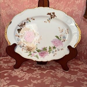 Halsey Fine China Autumn Dawn 562 Floral Porcelain Gold Trim Oval Platter Japan